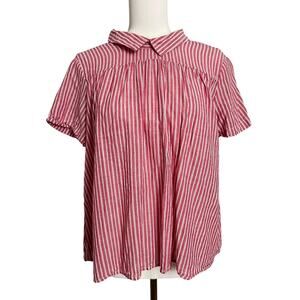 Love Notes Blouse Womens Small Red Stripe Collared Backless Short Sleeve Top